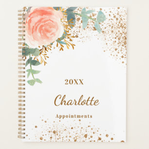 Rose gold floral glitter eucalyptus monogram 2026 planner