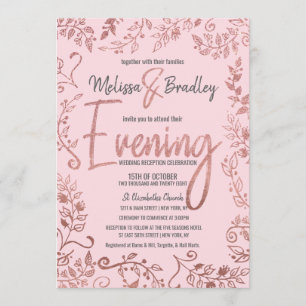Rose Gold Floral Glitter Ombre Pink Evening Invitation
