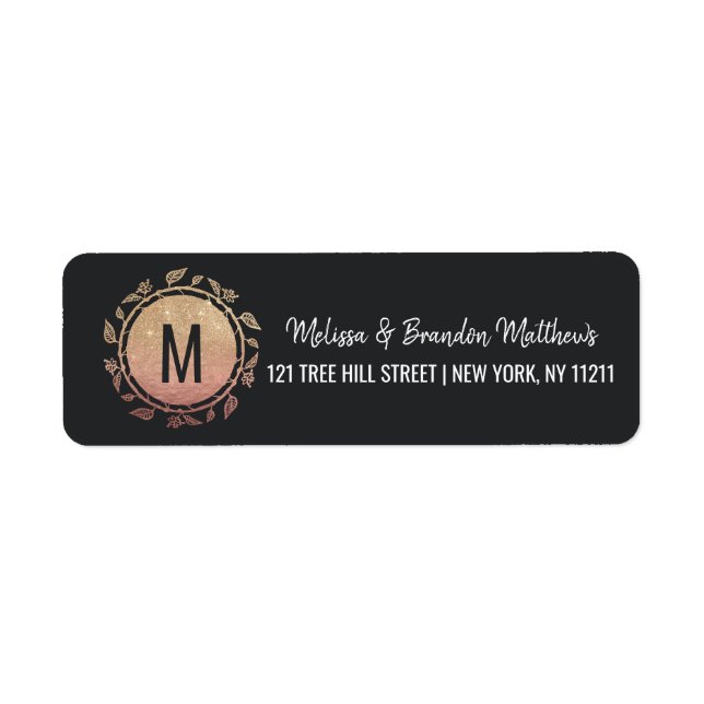 Rose Gold Floral Gold Glitter Ombre Address (Front)