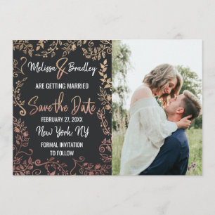 Rose Gold Floral Gold Glitter Ombre Save the Date Invitation