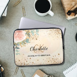 Rose gold floral gold monogram sparkles laptop sleeve<br><div class="desc">A golden watercolored background. Decorated with a rose gold,  blush pink watercolored floral,  rose,  eucalyptus greenery and golden sprigs. Personalize and add your first name,  monogram initials and full name. The name is written with a hand lettered style script.</div>