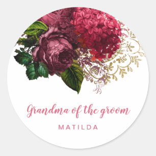 Rose gold floral grandma mother of the groom classic round sticker