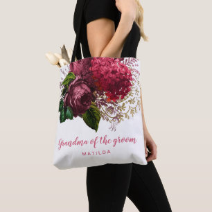 Rose gold floral grandma mother of the groom tote bag