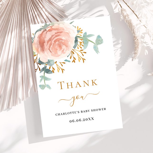 Rose gold floral greenery Baby Shower Thank You Card (Creator Uploaded)