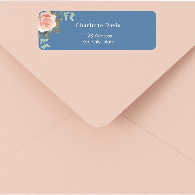 Rose gold floral greenery blue return address  (Creator Uploaded)