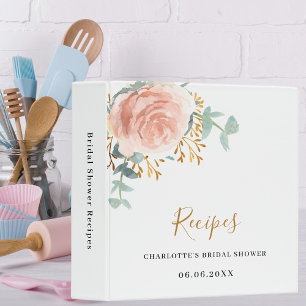 Rose gold floral greenery Bridal Shower recipe Binder