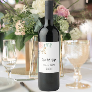 Rose gold floral greenery house wine label