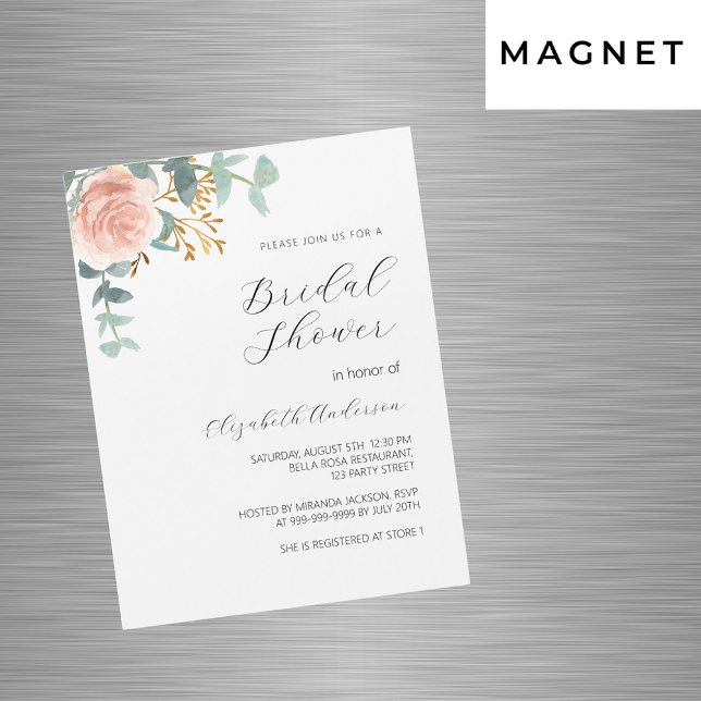 Rose gold floral greenery luxury Bridal Shower Magnetic Invitation (Creator Uploaded)