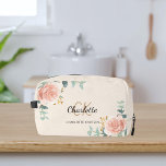 Rose gold floral greenery name monogram dopp kit<br><div class="desc">A cream coloured background,  black and golden text. Decorated with watercolored rose gold roses,  eucalyptus greenery and golden sprigs. 
Personalize and add your first name,  monogram initials and full name.</div>