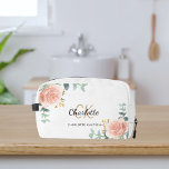 Rose gold floral greenery name monogram dopp kit<br><div class="desc">White background,  black and golden text. Decorated with watercolored rose gold roses,  eucalyptus greenery and golden sprigs. 
Personalize and add your first name,  monogram initials and full name.</div>