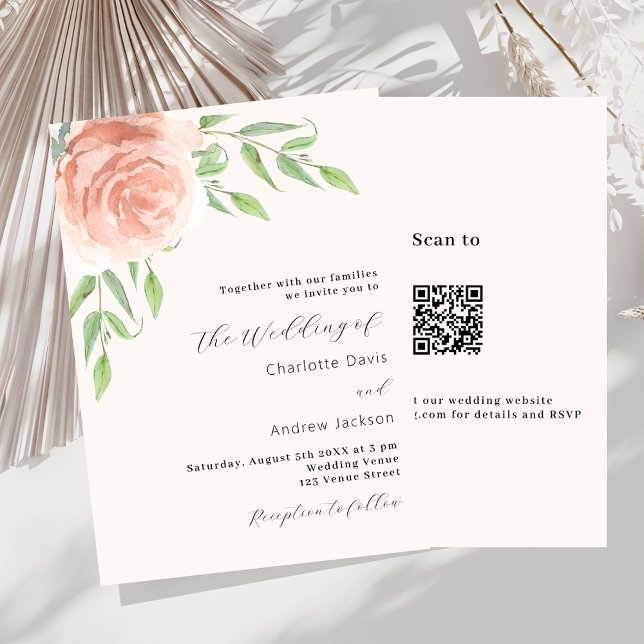 Rose gold floral greenery QR code RSVP wedding Invitation (Creator Uploaded)