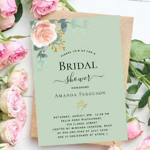 Rose gold floral greenery sage green Bridal Shower Invitation