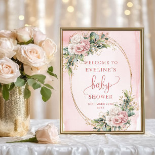 Rose Gold Floral Greenery Welcome Baby Shower Sign
