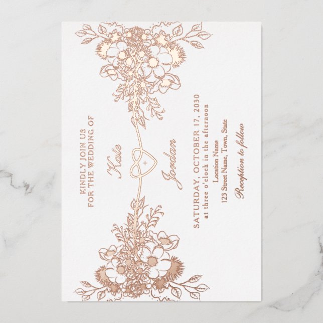 Rose Gold Floral Heart Foil Wedding Invite (Front)