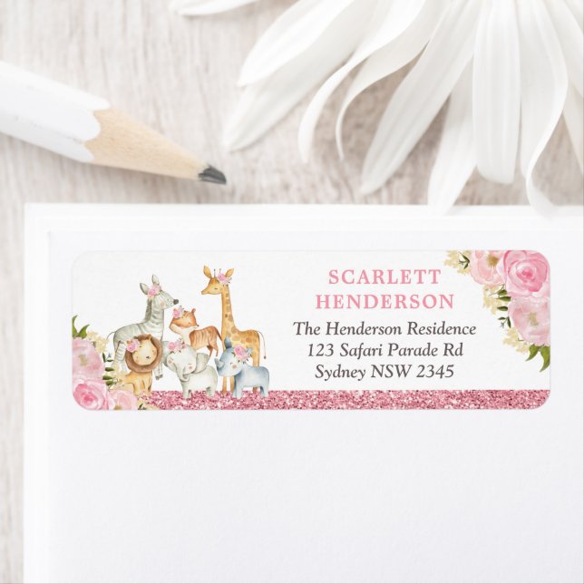 Rose Gold Floral Jungle Animaux Retour Adresse (En situation)