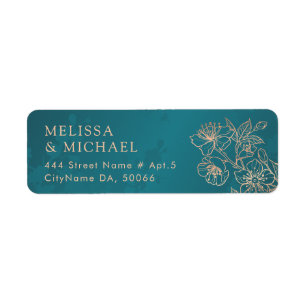 Rose Gold Floral Line Art Teal Wedding