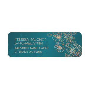 Rose Gold Floral Line Art Teal Wedding