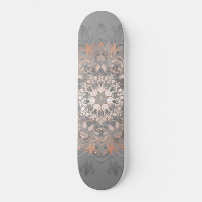 Rose Gold Floral Mandala Girly Skateboard (Front)
