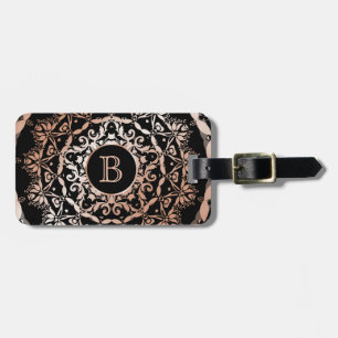 Rose Gold Floral Mandala Monogram Luggage Tag
