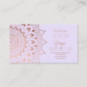 Rose gold floral mandala purple yoga instructor business card