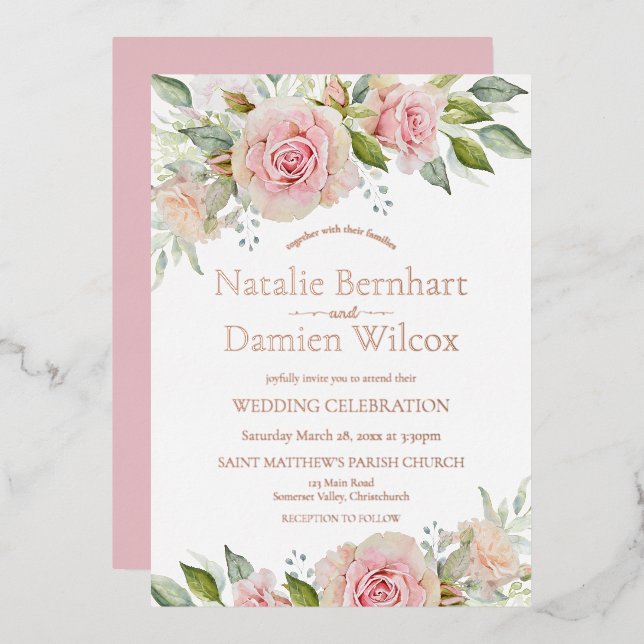 Rose Gold Floral Mariage Foil Invitation (Recto/Verso)