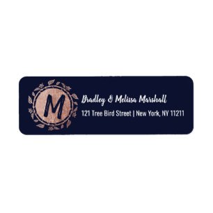 Rose Gold Floral Marine Bleu Brush Adresse Script