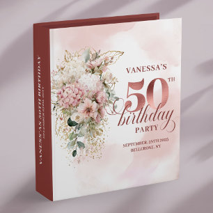 Rose Gold Floral Memory Album for 50th Birthday Binder
