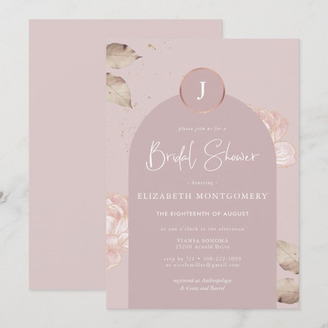 Rose Gold Floral | Modern Arch Bridal Shower Invitation (Front/Back)