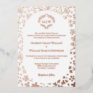 Rose Gold Floral Monogram Elegant Wedding 