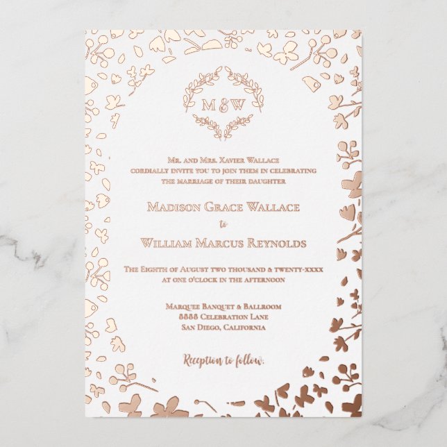 Rose Gold Floral Monogram Elegant Wedding  (Front)