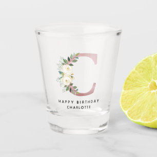 Rose Gold Floral Monogram Personalized Name Shot Glass