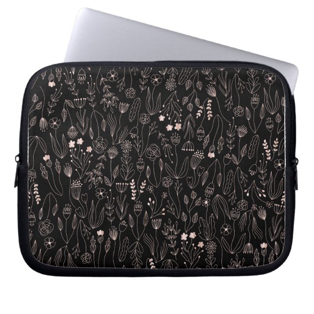 Rose Gold Floral Pattern Laptop Sleeve (Front)