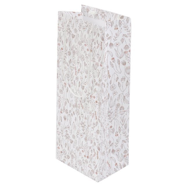 Rose Gold Floral Pattern Wine Gift Bag (Front Angled)