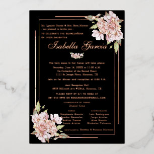 Rose Gold Floral Quinceañera Birthday Invitation