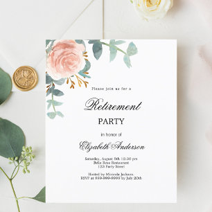 Rose gold floral retirement party invitation