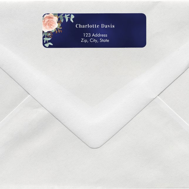 Rose gold floral retour adresse bleu marine  (Créateur téléchargé)
