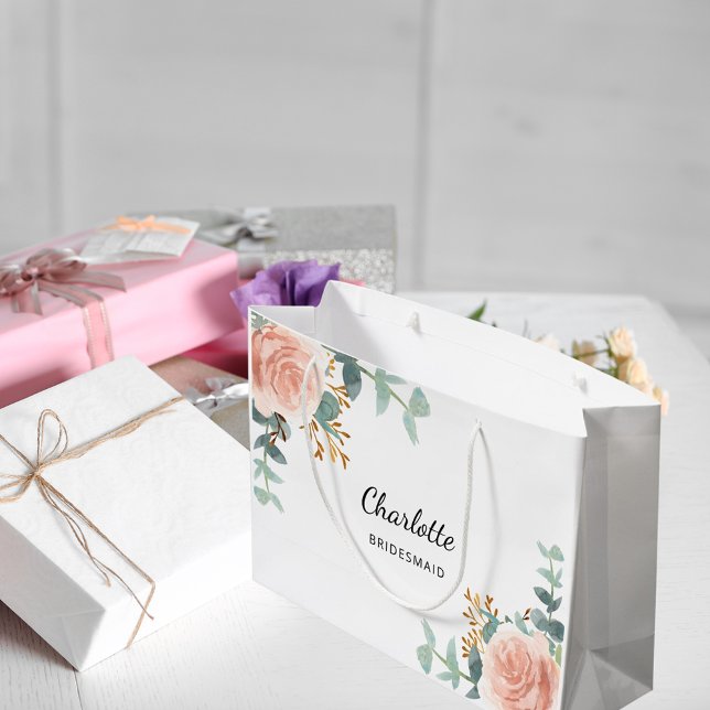 Rose gold floral sage green bridesmaid large gift bag (Creator Uploaded)