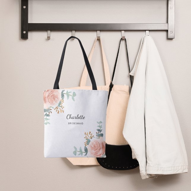 Rose gold floral sage green bridesmaid tote bag (Creator Uploaded)