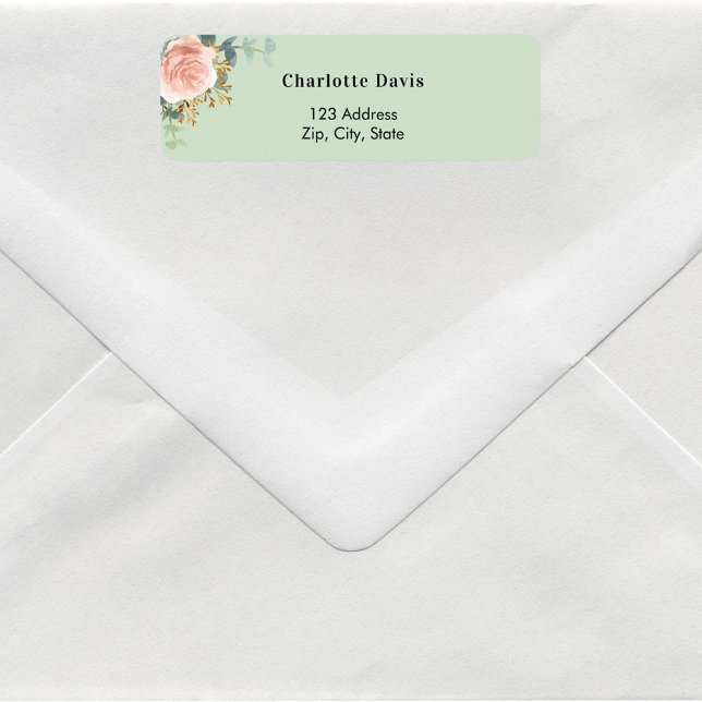 Rose gold floral sage green return address  (Creator Uploaded)