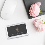 Rose Gold Floral Scissors Personalized Hairstylist Business Card Holder<br><div class="desc">Elegant business card holder for hairstylists or salon owners features your name and/or business name in classic white lettering on a charcoal grey background adorned with a pair of floral-embellished scissors in faux rose gold foil. Makes a beautiful personalized gift for a hairstylist or cosmetology school graduate.</div>