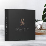 Rose Gold Floral Scissors Salon Logo Binder<br><div class="desc">Keep track of your appointments, customer data and more with this chic binder for salons and hairstylists. Design features two lines of custom text in classic white lettering on a charcoal grey background adorned with a floral scissors illustration in faux rose gold foil. Add additional custom text to the spine....</div>