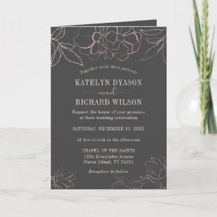 Rose gold floral silhouette Wedding Invitation
