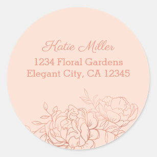 Rose Gold Floral Sketched Line Art Address Classic Round Sticker