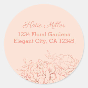 Rose Gold Floral Sketched Line Art Address Classic Round Sticker