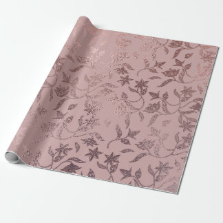 Rose Gold Floral Vine Pattern on Blush Pink Wrapping Paper