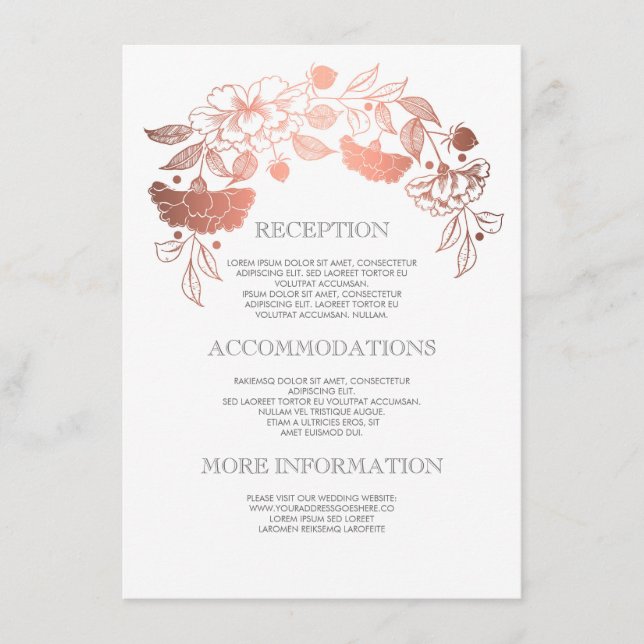 Rose Gold Floral Wedding Details - Information Enclosure Card (Front)