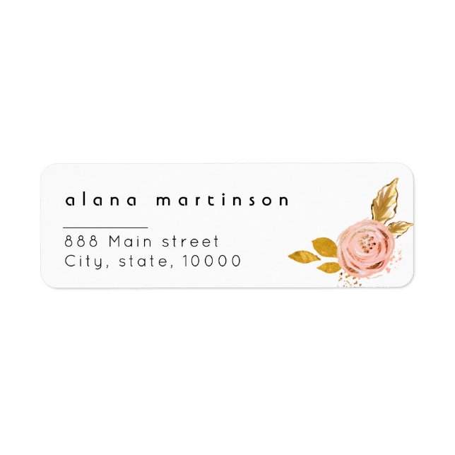 Rose Gold Floral Wedding return address Label (Front)