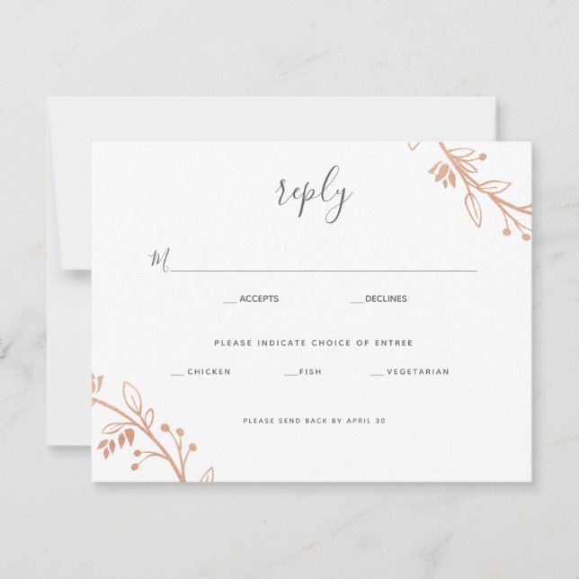 Rose Gold Floral Wreath Modern Wedding Reply Card2 RSVP Card (Front)