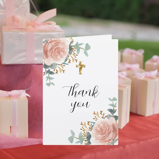 Rose gold florals eucalyptus photo confirmation thank you card (Creator Uploaded)
