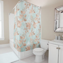 Rose Gold Florals on Distressed Teal